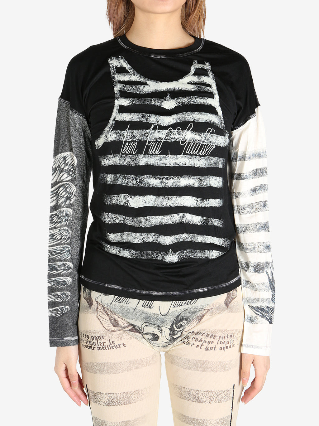 JEAN PAUL GAULTIER - Women Printed "Tattoo" Thin Jersey Long Sleeves Top