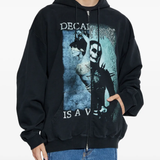 Black hoodie worn by a person, showing the hoodie fit