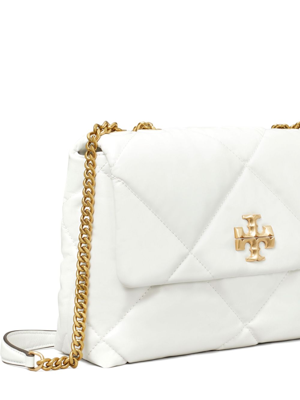 Close up of white bag, showing texture of the leather fabric