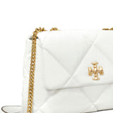 Close up of white bag, showing texture of the leather fabric