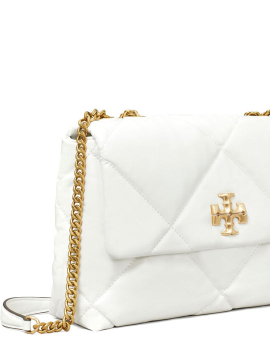 Close up of white bag, showing texture of the leather fabric