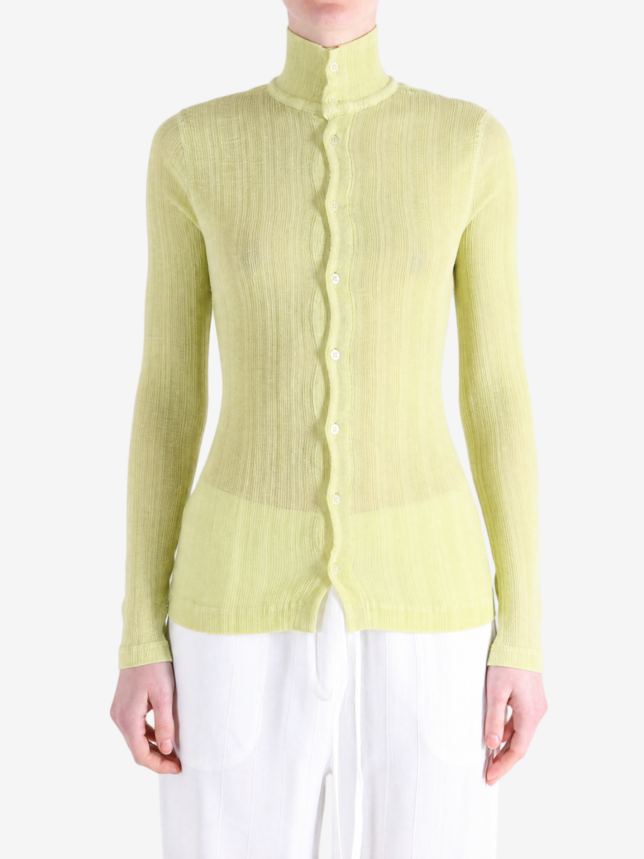 Yellow shirt worn by a person, showing the shirt fit