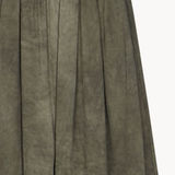 Close up of Green pants, showing texture of the 97% viscose/ 3% elastane fabric