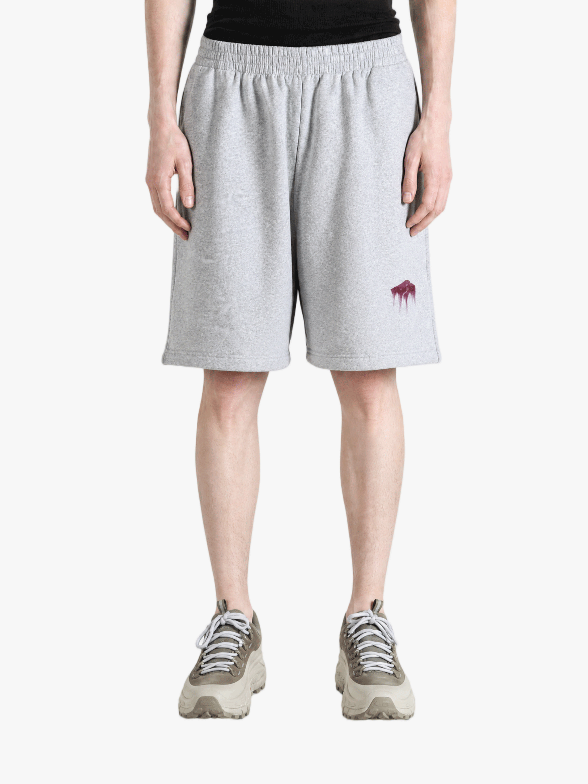 Grey shorts, full body view