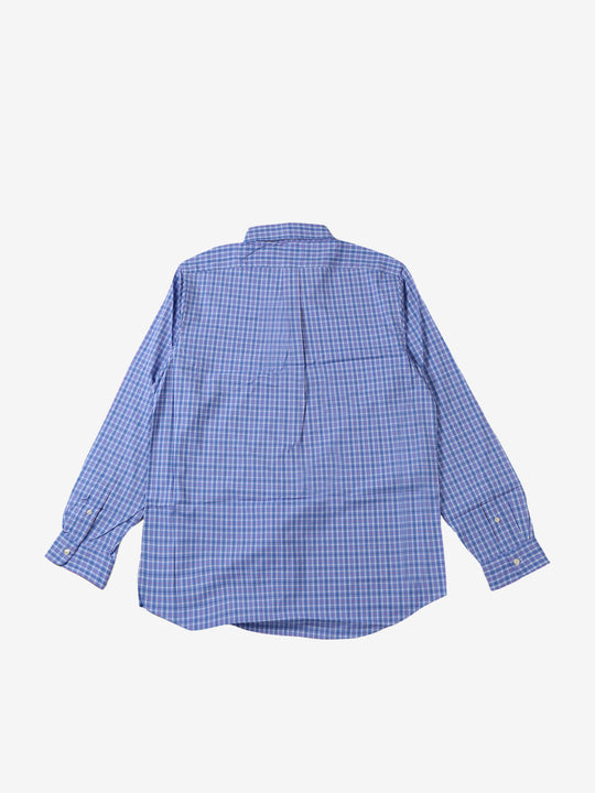 Blue shirt, back view