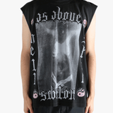 Black t-shirt worn by a person, showing the t-shirt's fit