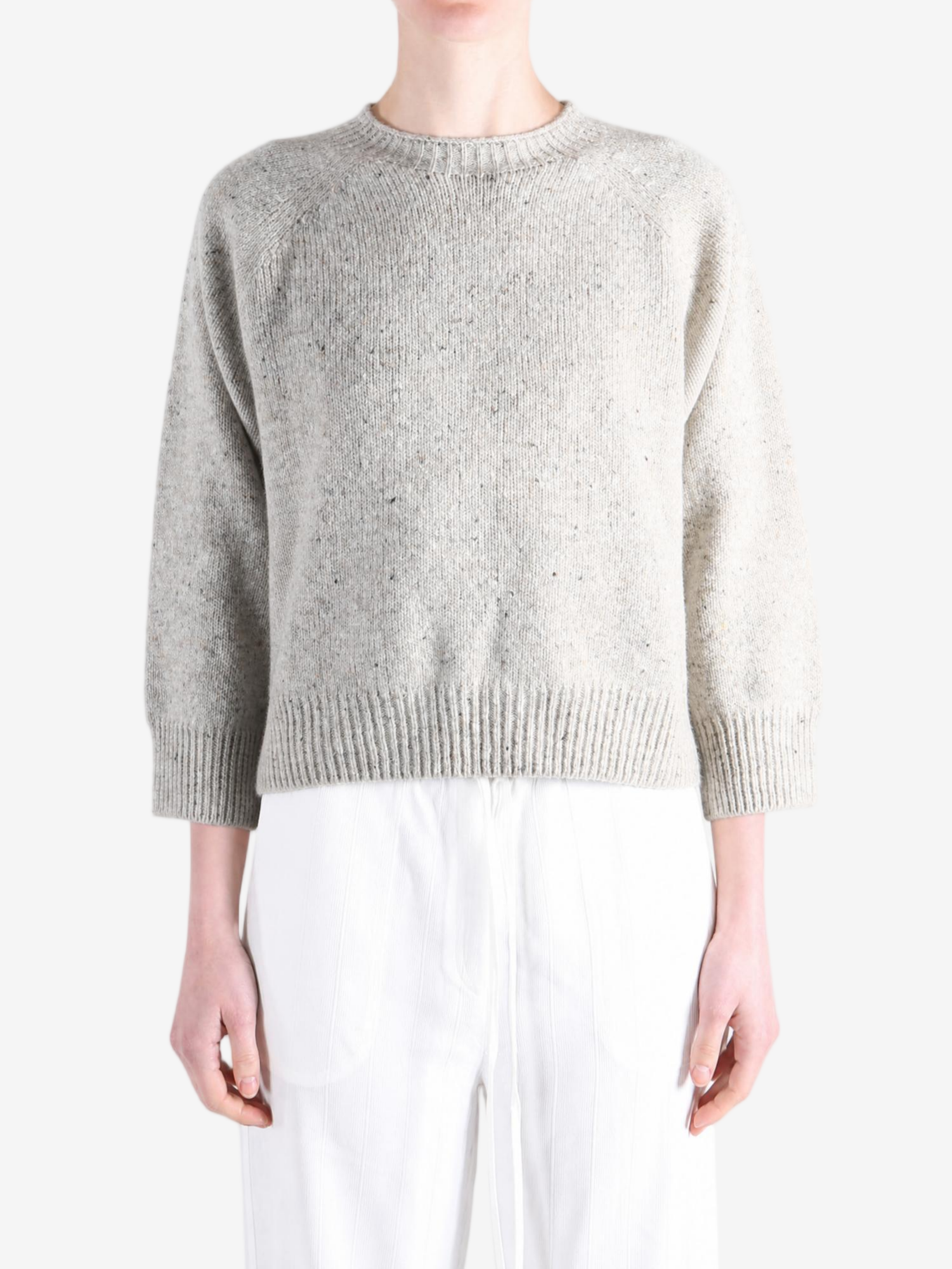 Grey knitwear, full body view