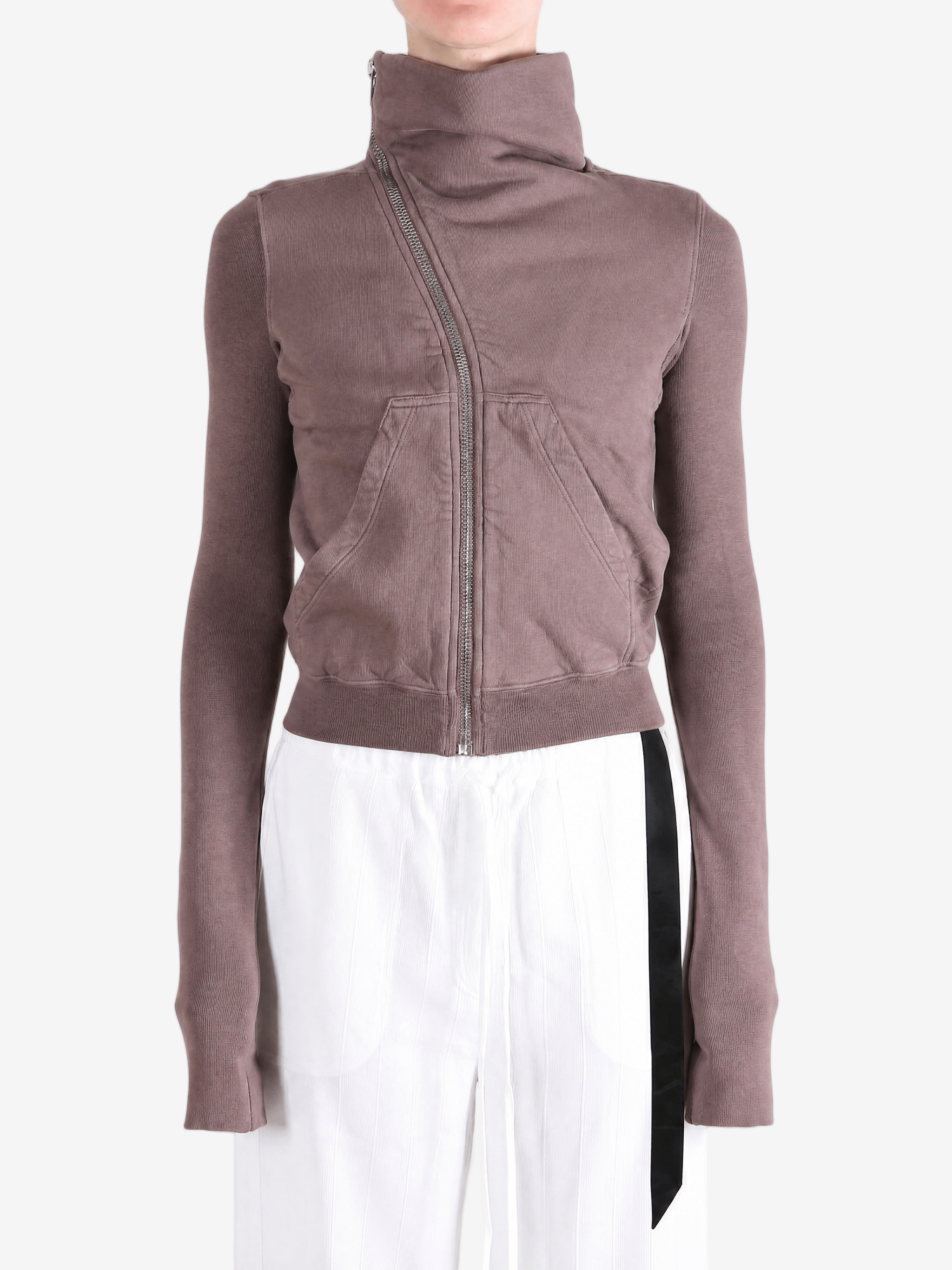 Brown hoodie worn by a person, showing the hoodie fit
