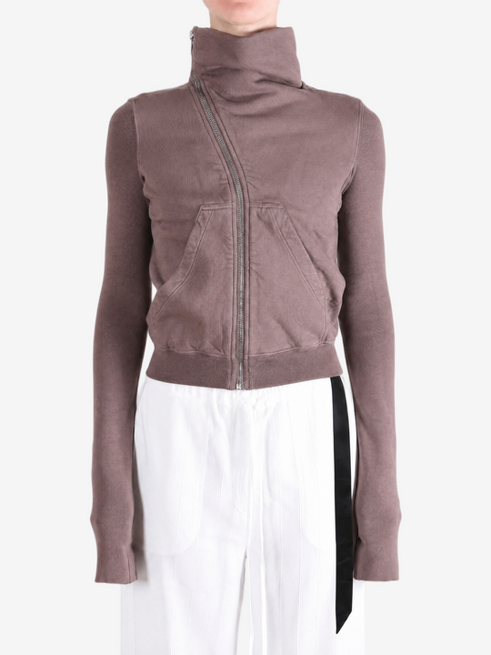 Brown hoodie worn by a person, showing the hoodie fit