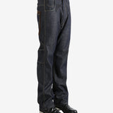 Blue jeans worn by a person, showing the jeans' fit