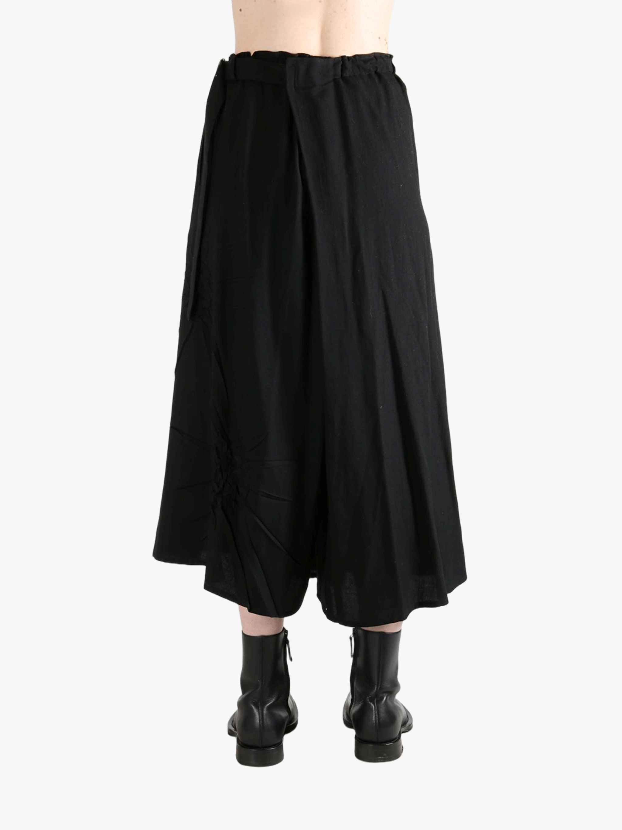 Black skirts worn by a person, showing the skirts fit