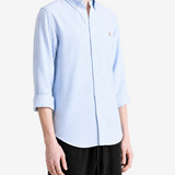 Blue shirt, full body view