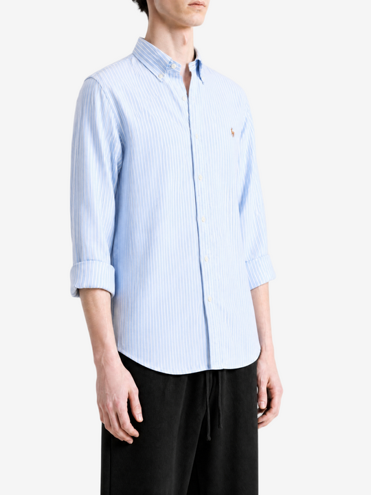 Blue shirt, full body view