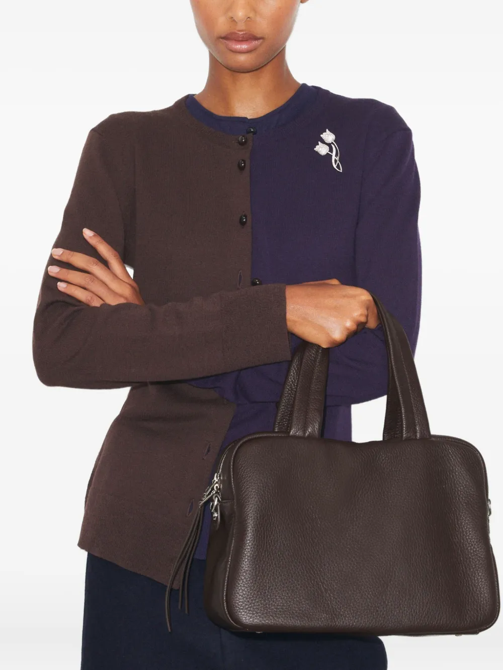 Brown bag worn by a person, showing the bags fit