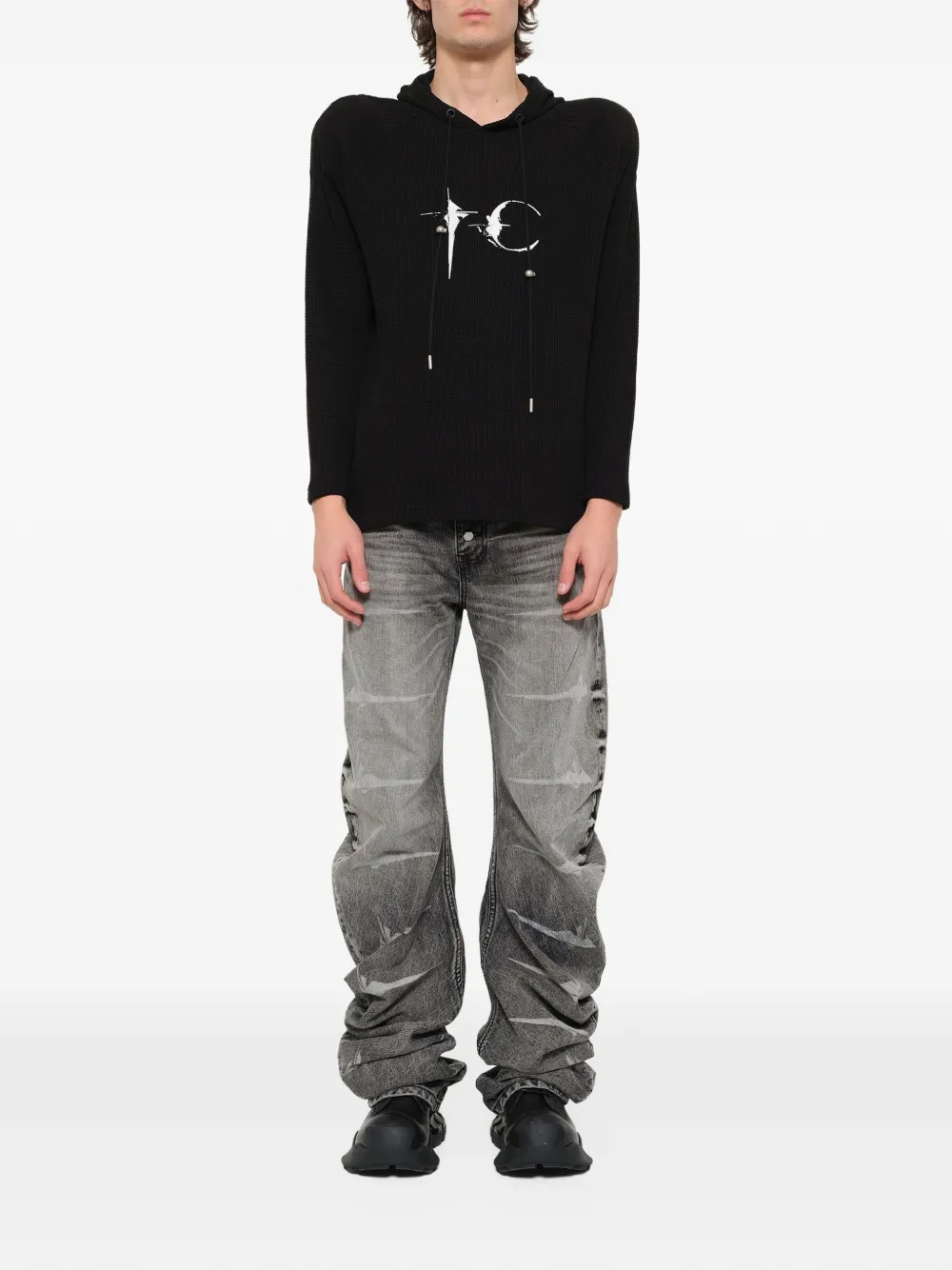Black hoodie, full body view
