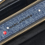 Close up of the blue bag, showing texture of the cotton fabric