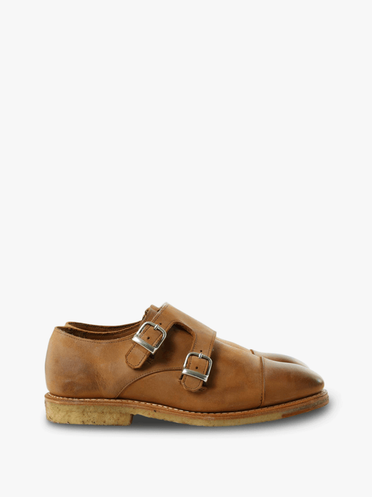 Tan shoes, side view