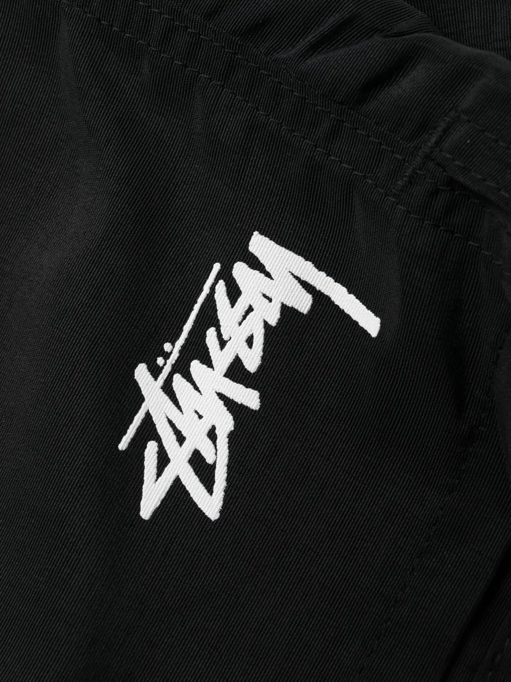 Close up of black short, showing texture of the fabric