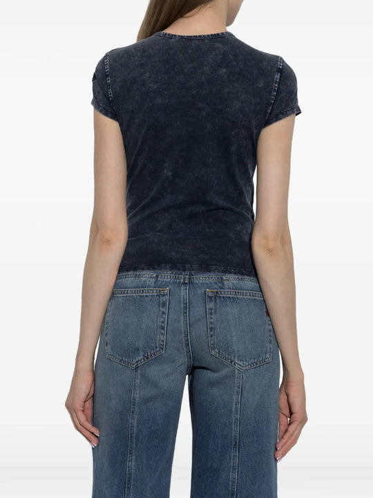 Navy top, full body view