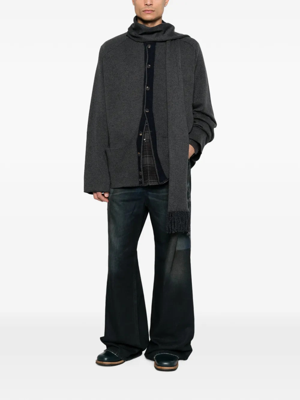 Grey knitwear, full body view