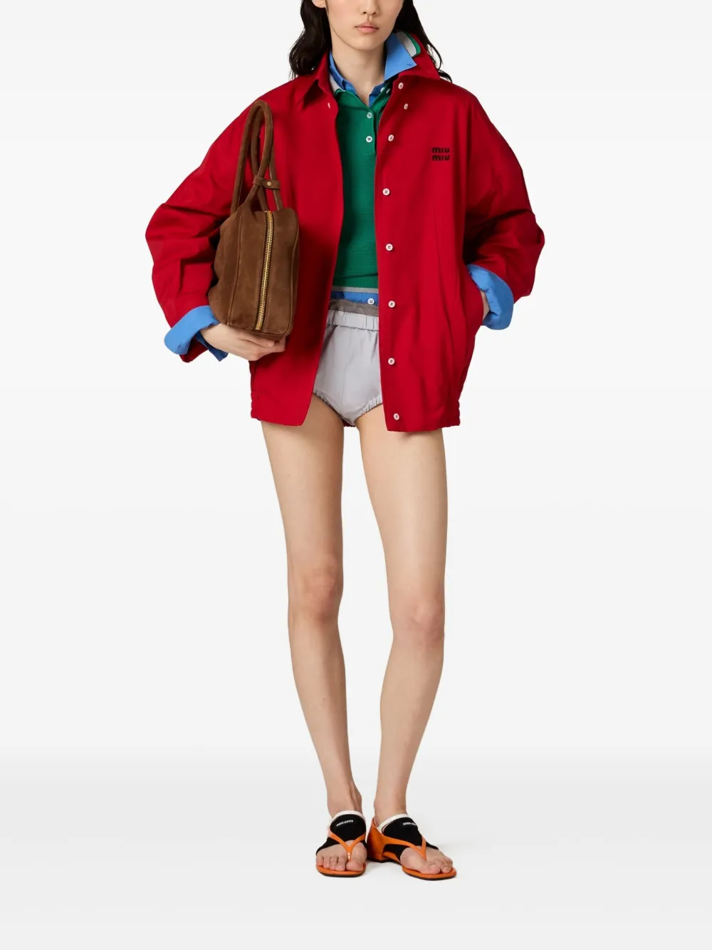 Red jacket, full body view