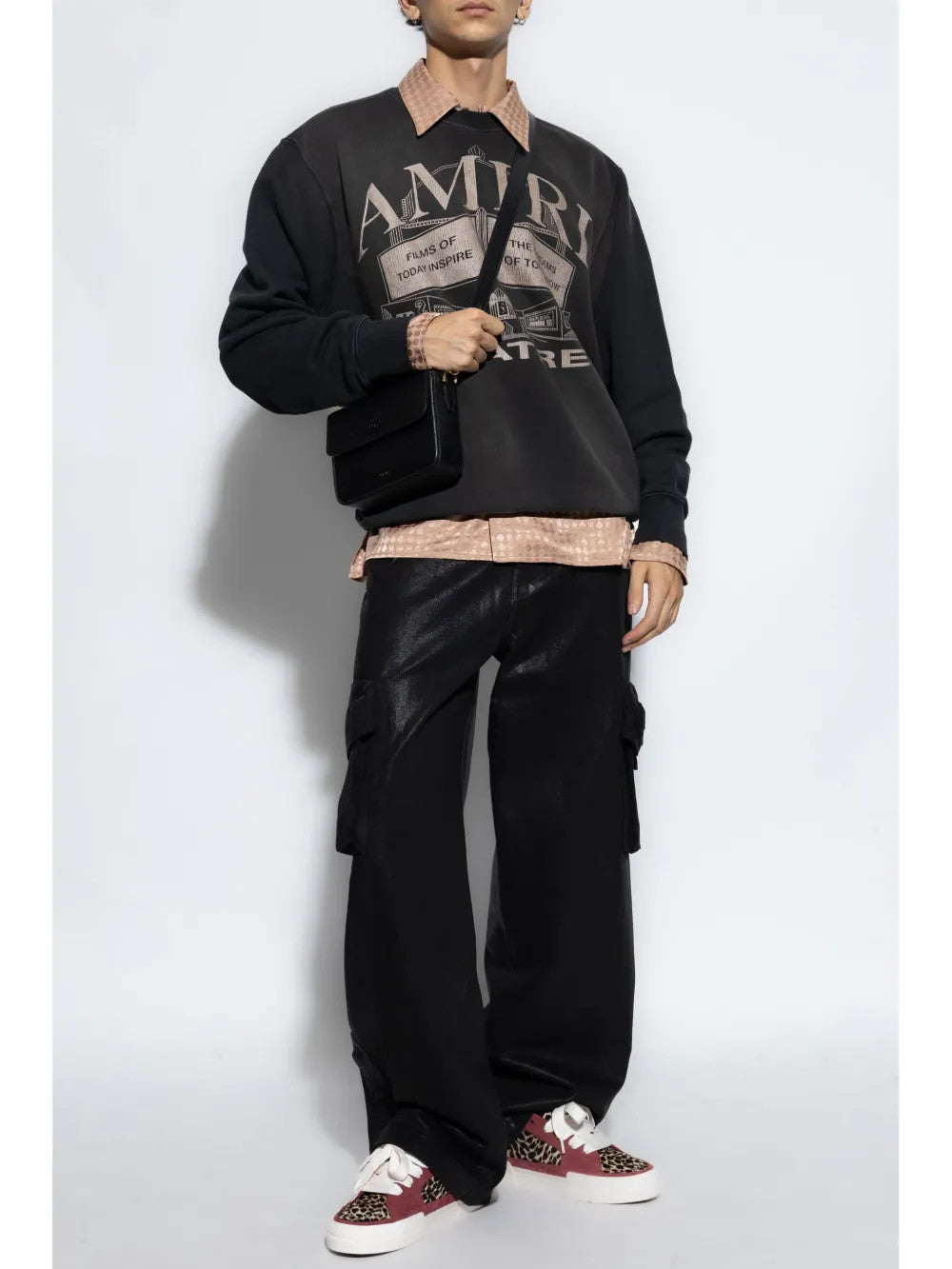 Black t-shirt, full body view