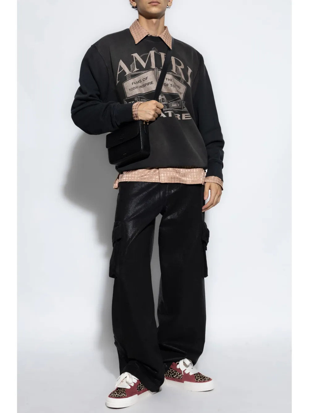 Black t-shirt, full body view