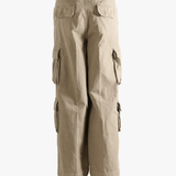 Brown pants worn by a person, showing the pants' fit