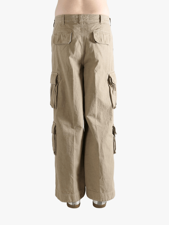 Brown pants worn by a person, showing the pants' fit