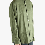 Green shirt worn by a person, showing the shirt's fit