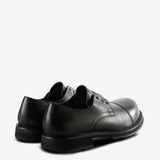 Black derbys, back view