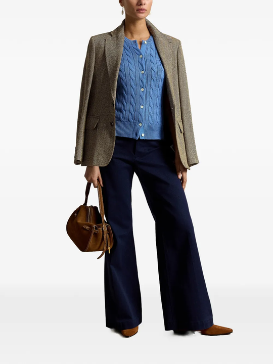 Blue knitwear, full body view