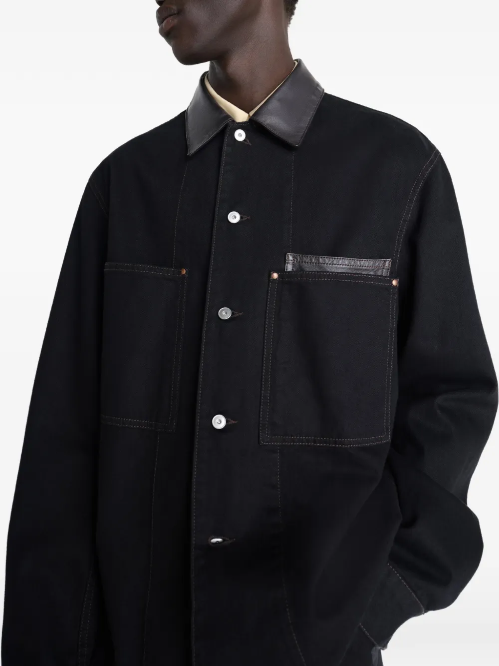 LEMAIRE - Men Workwear Leather Collar Overshirt – Atelier New York LEMAIRE - Men Workwear Leather Collar Overshirt – Atelier New York