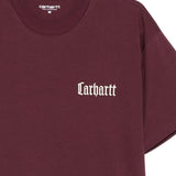 Close up of the red t-shirt, showing texture of the cotton fabric