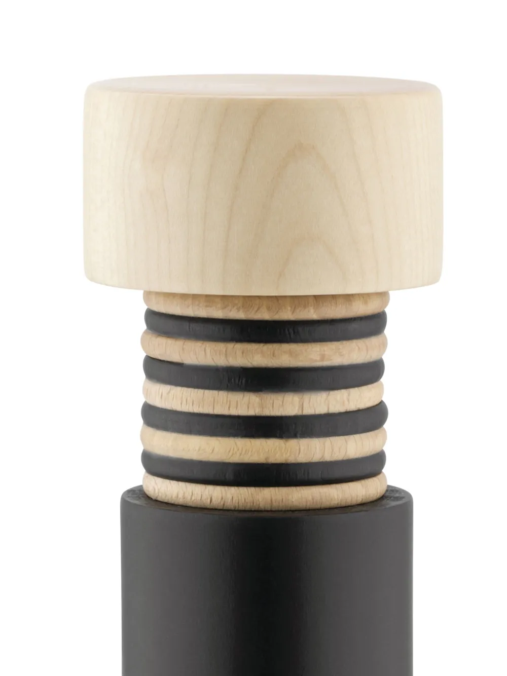 Close up of black mill, showing texture of the wood fabric