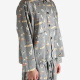 Grey pajama worn by a person, showing the pajama's fit