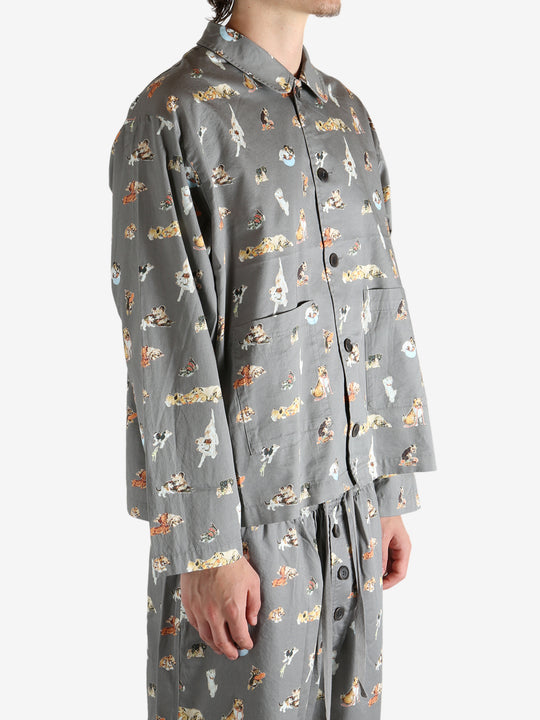 Grey pajama worn by a person, showing the pajama's fit