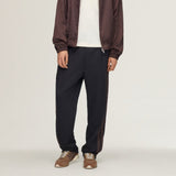 Navy pants, full body view