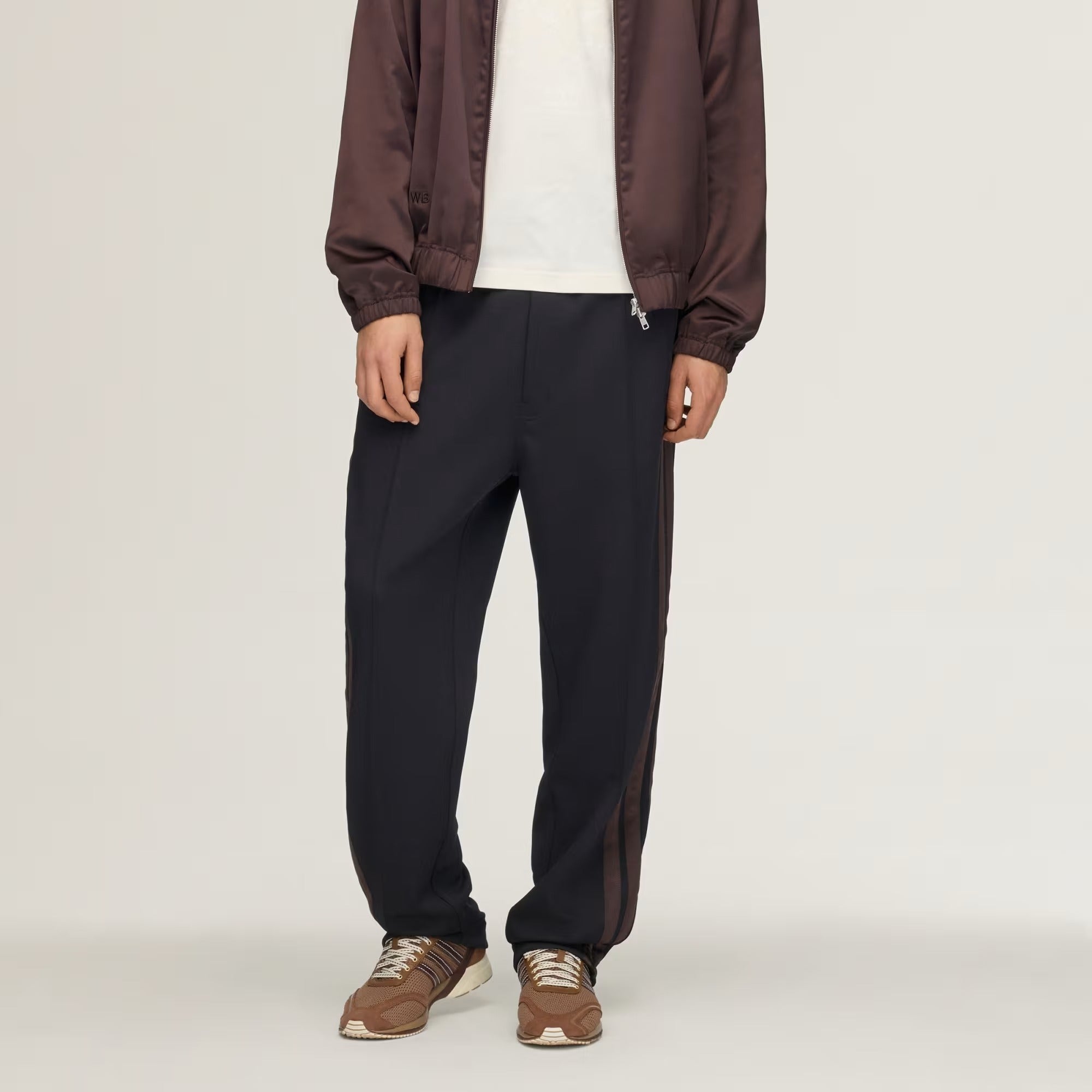 Navy pants, full body view