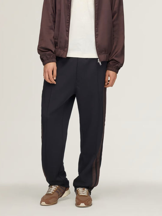 Navy pants, full body view