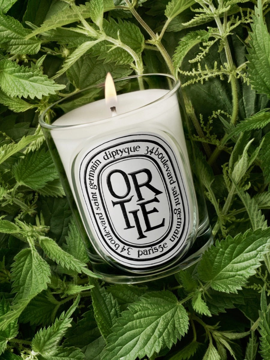 Close up of ortie candles, showing texture of the fabric
