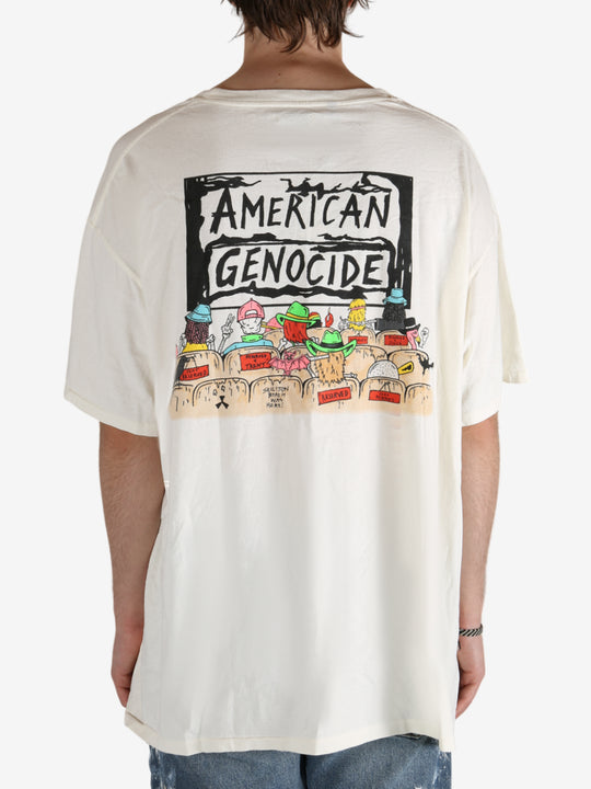 White t-shirt worn by a person, showing the shirt's fit