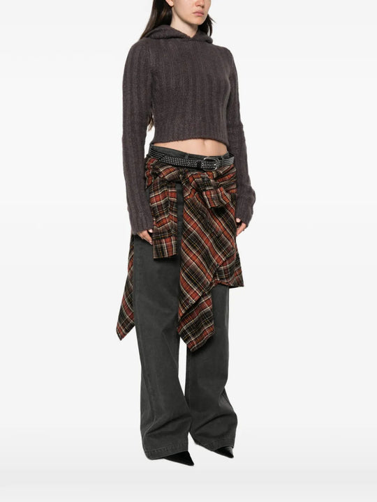 Brown knitwear, full body view
