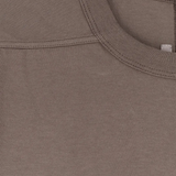 Close up of Brown t-shirt, showing texture of the 85% viscose/ 15% silk fabric