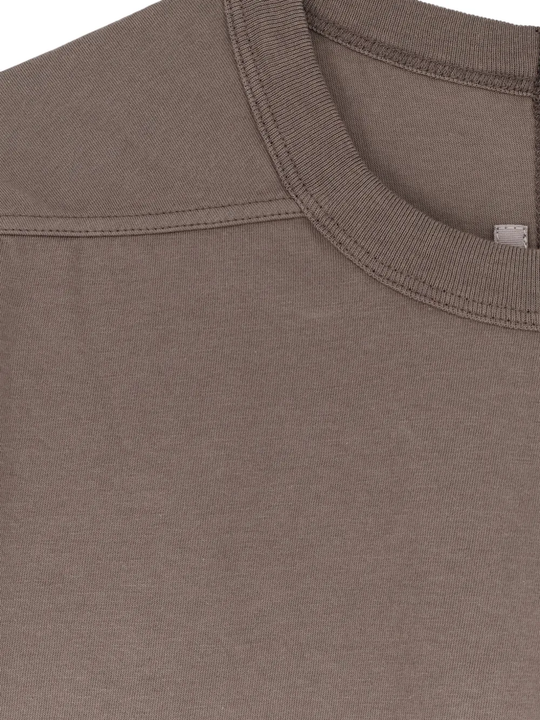 Close up of Brown t-shirt, showing texture of the 85% viscose/ 15% silk fabric