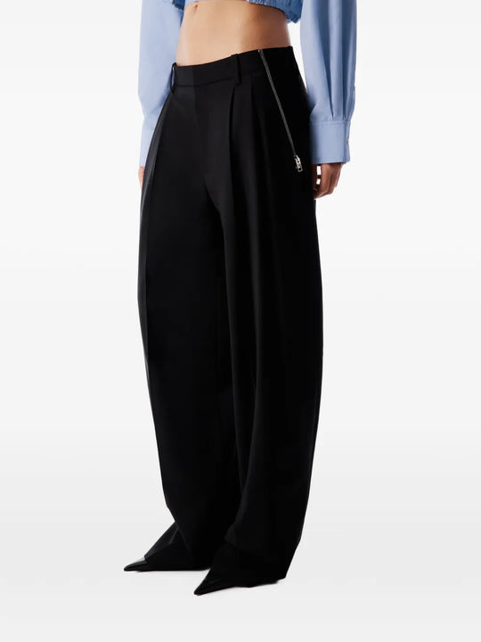 Black pants worn by a person, showing the pants fit