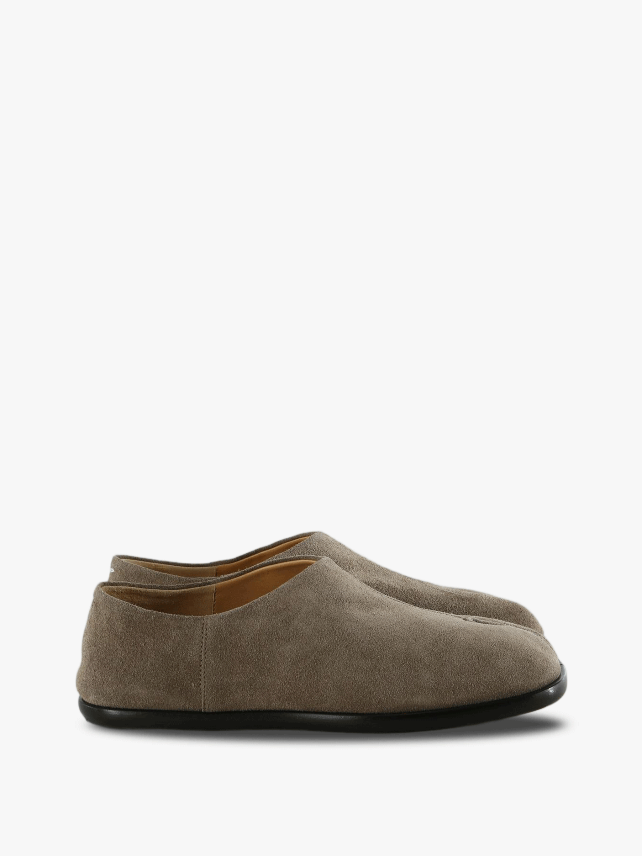 Tan shoes, side view