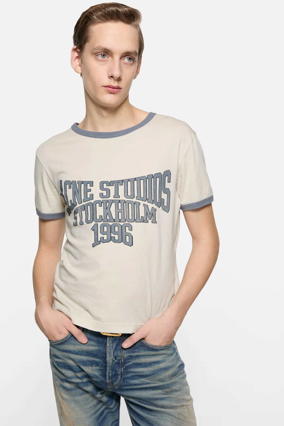 Tan t-shirt, full body view