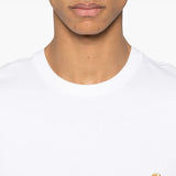 White t-shirt worn by a person, showing the t-shirt fit