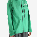 Green jackets-coats worn by a person, showing the recycled polyester fit